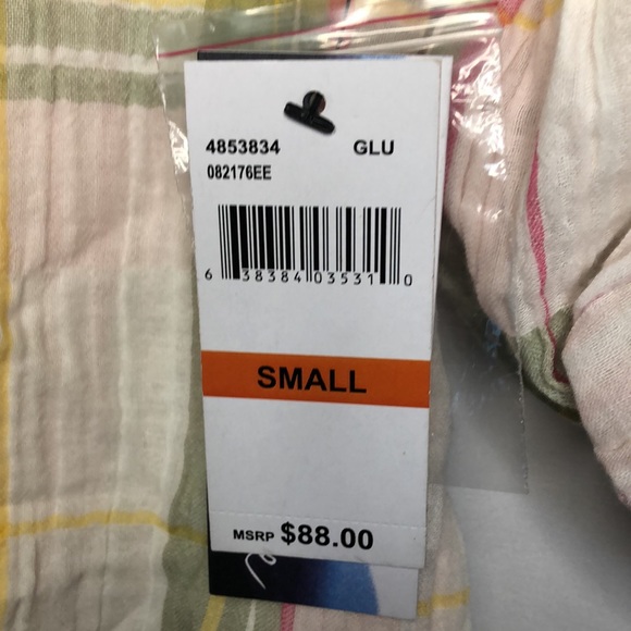 ISABELLA ROSE pink and green striped cotton long button down top. Size Small. - Picture 5 of 13